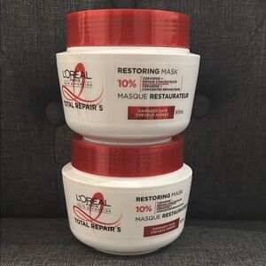 NEW 🆕 TWO L'Oreal Total Repair 5 Restoring Masks Damaged Hair - White and Red